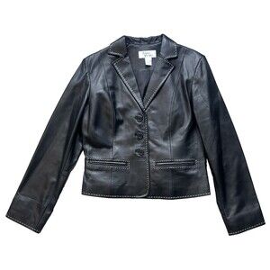 Andrea Viccaro Genuine Soft Leather Jacket Women’s Large Black Button Front Coat